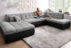 DOMO collection Wohnlandschaft »MORIC 353x216x80 cm, mit viel Platz, U-Form, auch in Cord« im XXL-Format, wahlweise mit Bettfunktion und Armlehnenverstellung,