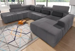 DOMO collection Wohnlandschaft »BRANDON whlw. mit Sitztiefenverstellung, whlw. Nierenkissen« ohne Sitztiefenverstellung, Luxus-Microfaser, dunkelgrau