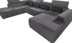 DOMO collection Wohnlandschaft »BRANDON whlw. mit Sitztiefenverstellung, whlw. Nierenkissen« ohne Sitztiefenverstellung, Luxus-Microfaser, dunkelgrau