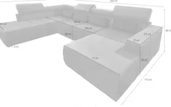 DOMO collection Wohnlandschaft »BRANDON whlw. mit Sitztiefenverstellung, whlw. Nierenkissen« ohne Sitztiefenverstellung, Luxus-Microfaser, dunkelgrau