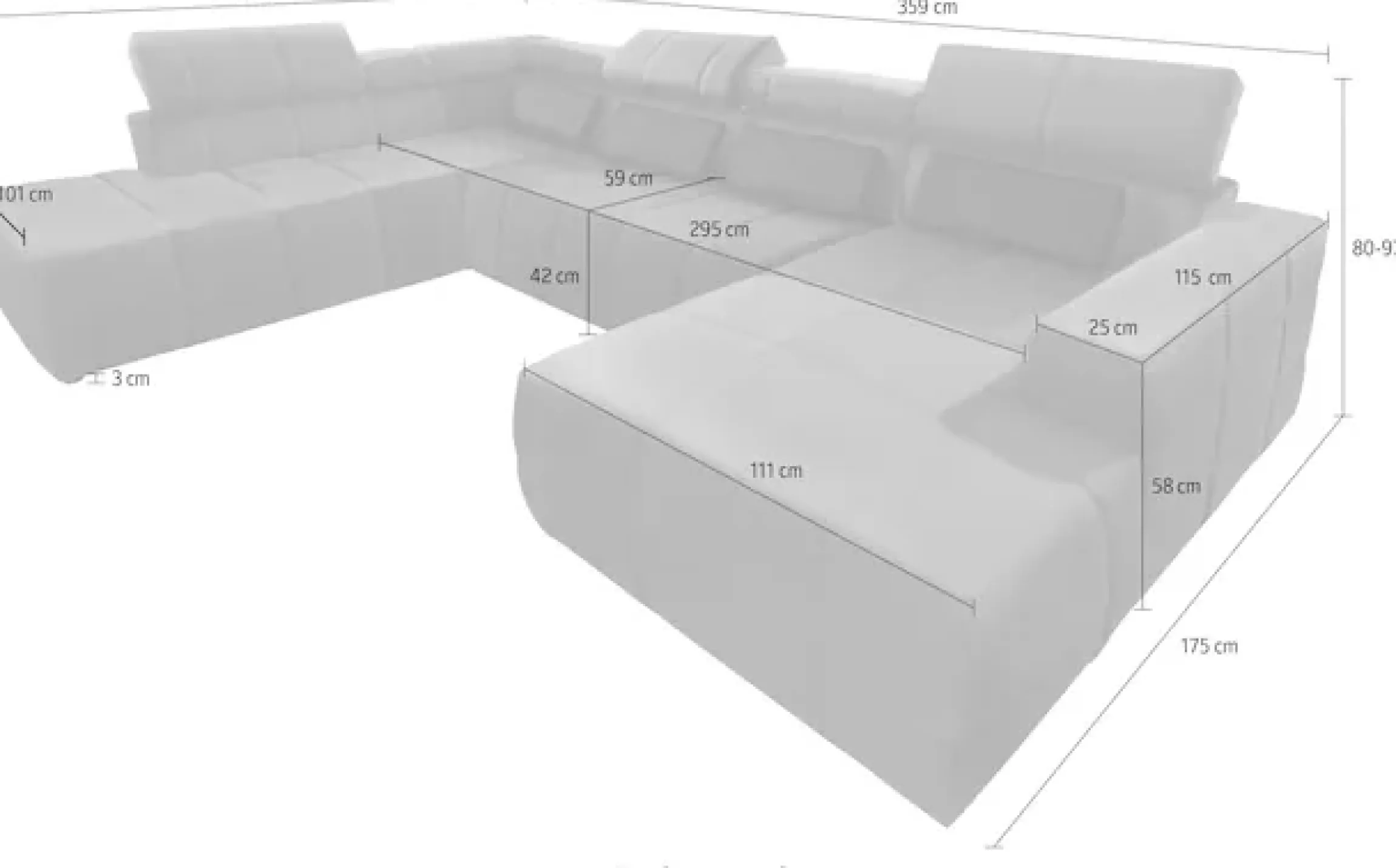 DOMO collection Wohnlandschaft »BRANDON whlw. mit Sitztiefenverstellung, whlw. Nierenkissen« ohne Sitztiefenverstellung, Luxus-Microfaser, dunkelgrau