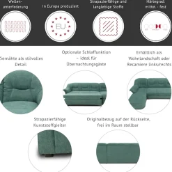 DOMO collection Wohnlandschaft »SARAFINA 295x83x180 cm, auch mit Federkern für mehr Sitzkomfort!« whlw. mit Bettfunktion, elegantes Design, U-Form