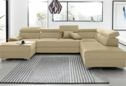 DOMO collection Wohnlandschaft »Mira, inklusive Kopfteilverstellung für mehr Wohlfühlkomfort, U-Form« wahlweise mit Bettfunktion und Bettkasten, elegant und modern