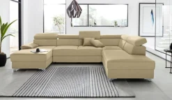 DOMO collection Wohnlandschaft »Mira, inklusive Kopfteilverstellung für mehr Wohlfühlkomfort, U-Form« wahlweise mit Bettfunktion und Bettkasten, elegant und modern
