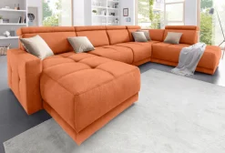 DOMO collection Wohnlandschaft »Ava moderne Sitzheftung mit toller Doppelnaht, komfortabel, U-Form« mit Federkern, wahlweise mit Kopfteilverstellungen