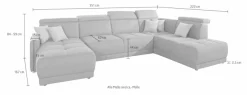 DOMO collection Wohnlandschaft »Ava moderne Sitzheftung mit toller Doppelnaht, komfortabel, U-Form« mit Federkern, wahlweise mit Kopfteilverstellungen