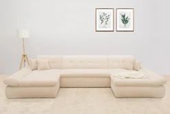 DOMO collection Wohnlandschaft »MORIC wahlweise mit Bettfunktion und Armteilverstellung, XXL« U-Form, beidseitig mit Recamiere, incl. Zierkissen, Cord-Bezug