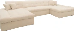 DOMO collection Wohnlandschaft »MORIC wahlweise mit Bettfunktion und Armteilverstellung, XXL« U-Form, beidseitig mit Recamiere, incl. Zierkissen, Cord-Bezug