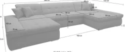 DOMO collection Wohnlandschaft »MORIC wahlweise mit Bettfunktion und Armteilverstellung, XXL« U-Form, beidseitig mit Recamiere, incl. Zierkissen, Cord-Bezug