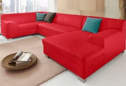 DOMO collection Wohnlandschaft »Amando in vielen Bezugsvarianten, auch in Leder, komfortabel, U-Form« wahlweise mit Bettfunktion, fester Sitzkomfort, frei im Raum stellbar