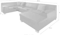 DOMO collection Wohnlandschaft »Amando in vielen Bezugsvarianten, auch in Leder, komfortabel, U-Form« wahlweise mit Bettfunktion, fester Sitzkomfort, frei im Raum stellbar
