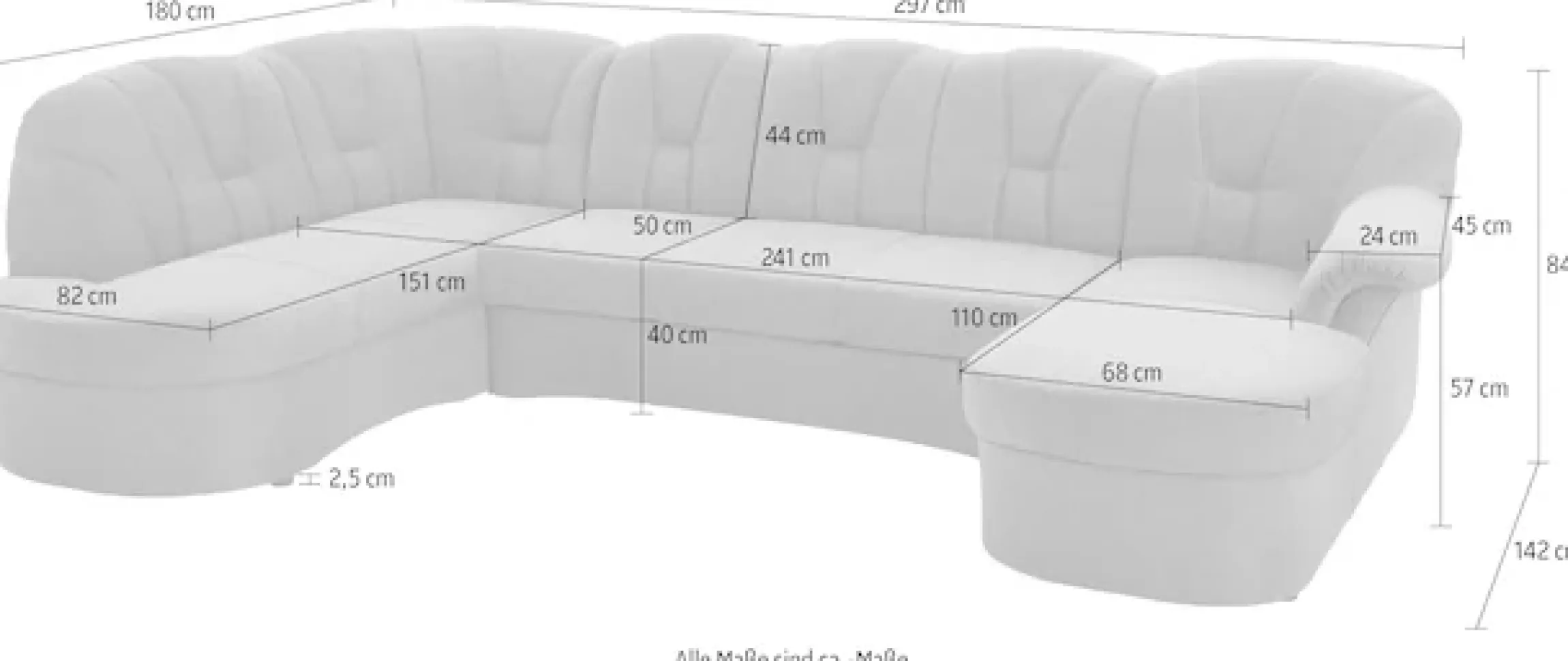 DOMO collection Wohnlandschaft »Papenburg, zeitlose Rückensteppung, bequem, U-Form, Breite 297cm« in großer Farbvielfalt, wahlweise mit Bettfunktion