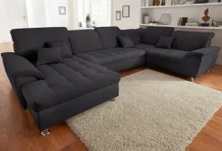 DOMO collection Wohnlandschaft »FRANZI optional mit Bettfunktion, Bettkasten & Kopfteilverstellung« XXL-Sofa, Recamiere links, graphite, B/T: 352/214 cm