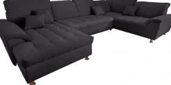 DOMO collection Wohnlandschaft »FRANZI optional mit Bettfunktion, Bettkasten & Kopfteilverstellung« XXL-Sofa, Recamiere links, graphite, B/T: 352/214 cm