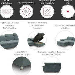 DOMO collection Wohnlandschaft »FRANZI optional mit Bettfunktion, Bettkasten & Kopfteilverstellung« XXL-Sofa, Recamiere links, graphite, B/T: 352/214 cm