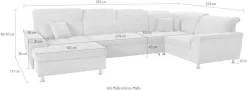 DOMO collection Wohnlandschaft »FRANZI optional mit Bettfunktion, Bettkasten & Kopfteilverstellung« XXL-Sofa, Recamiere links, graphite, B/T: 352/214 cm