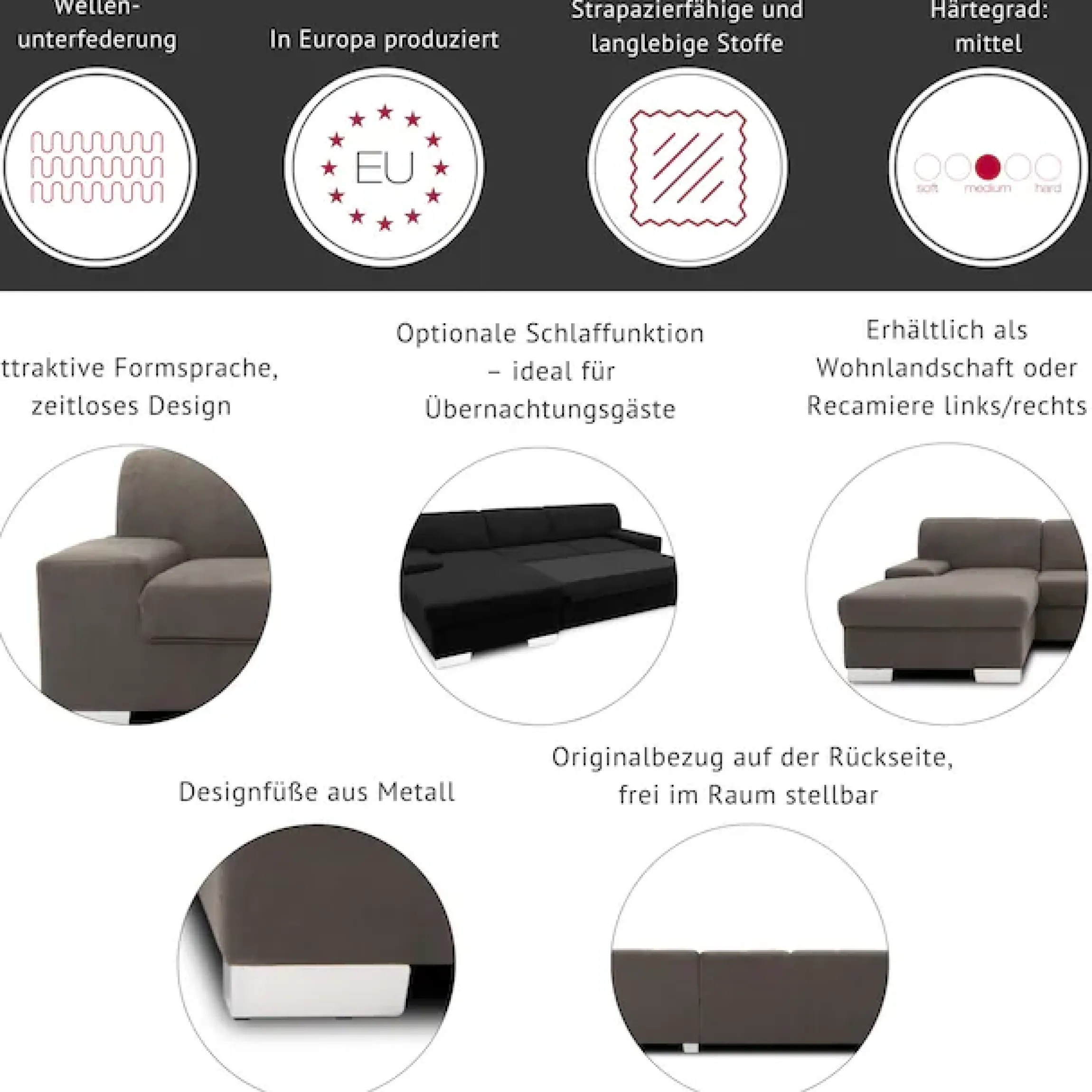 DOMO collection Wohnlandschaft »Star, zeitloses und elegantes Design, viel Platz, Breite 304cm, U-Form« fester Sitzkomfort, wahlweise mit Bettfunktion