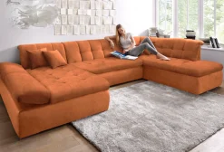 DOMO collection Wohnlandschaft »NMORIC im XXL-Format, 353x216x80 cm, inkl. Zierkissen U-Form« wahlweise mit Bettfunktion und Armlehnenverstellung