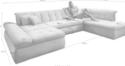 DOMO collection Wohnlandschaft »NMORIC im XXL-Format, 353x216x80 cm, inkl. Zierkissen U-Form« wahlweise mit Bettfunktion und Armlehnenverstellung