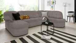 DOMO collection Wohnlandschaft »Pegnitz, zeitlos&modern, elegante Rückensteppung, Breite 292cm, U-Form« wahlweise mit Bettfunktion