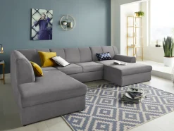 DOMO collection Wohnlandschaft »Topper, elegant und zeitlos, komfortabel, U-Form« wahlweise mit Bettfunktion