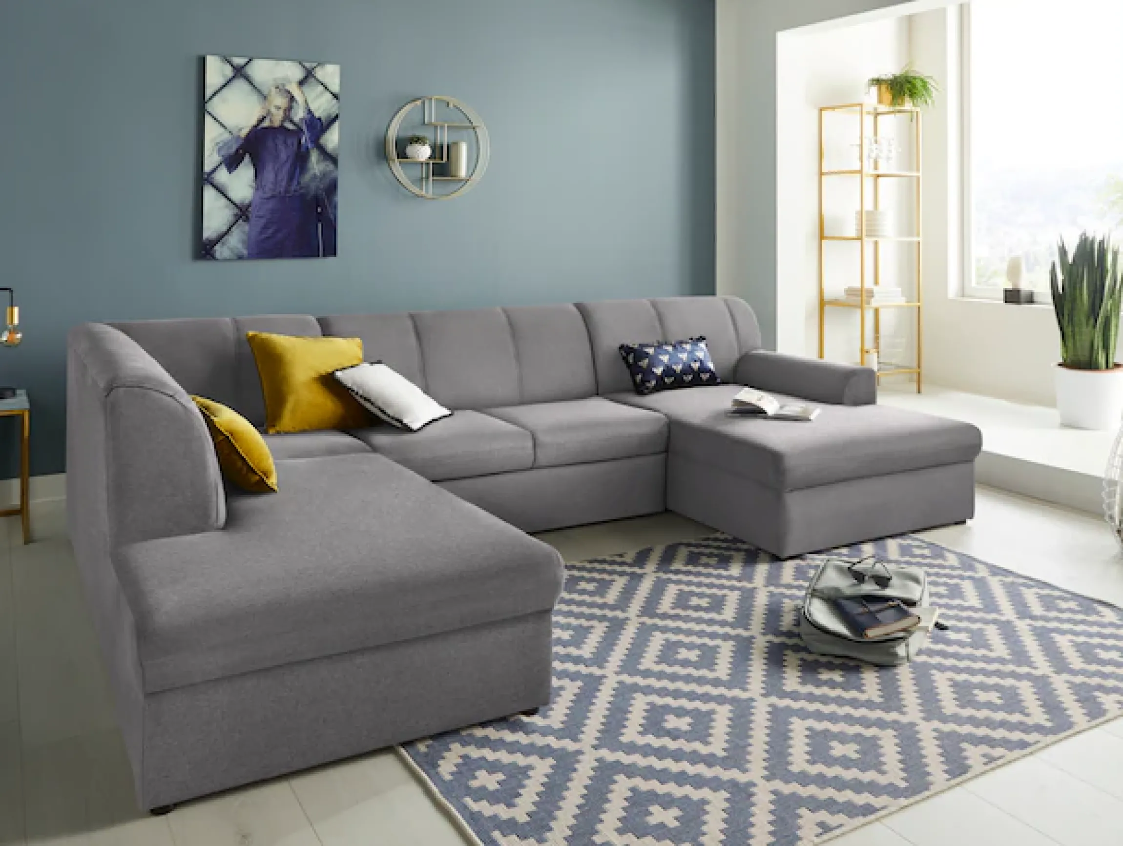 DOMO collection Wohnlandschaft »Topper, elegant und zeitlos, komfortabel, U-Form« wahlweise mit Bettfunktion
