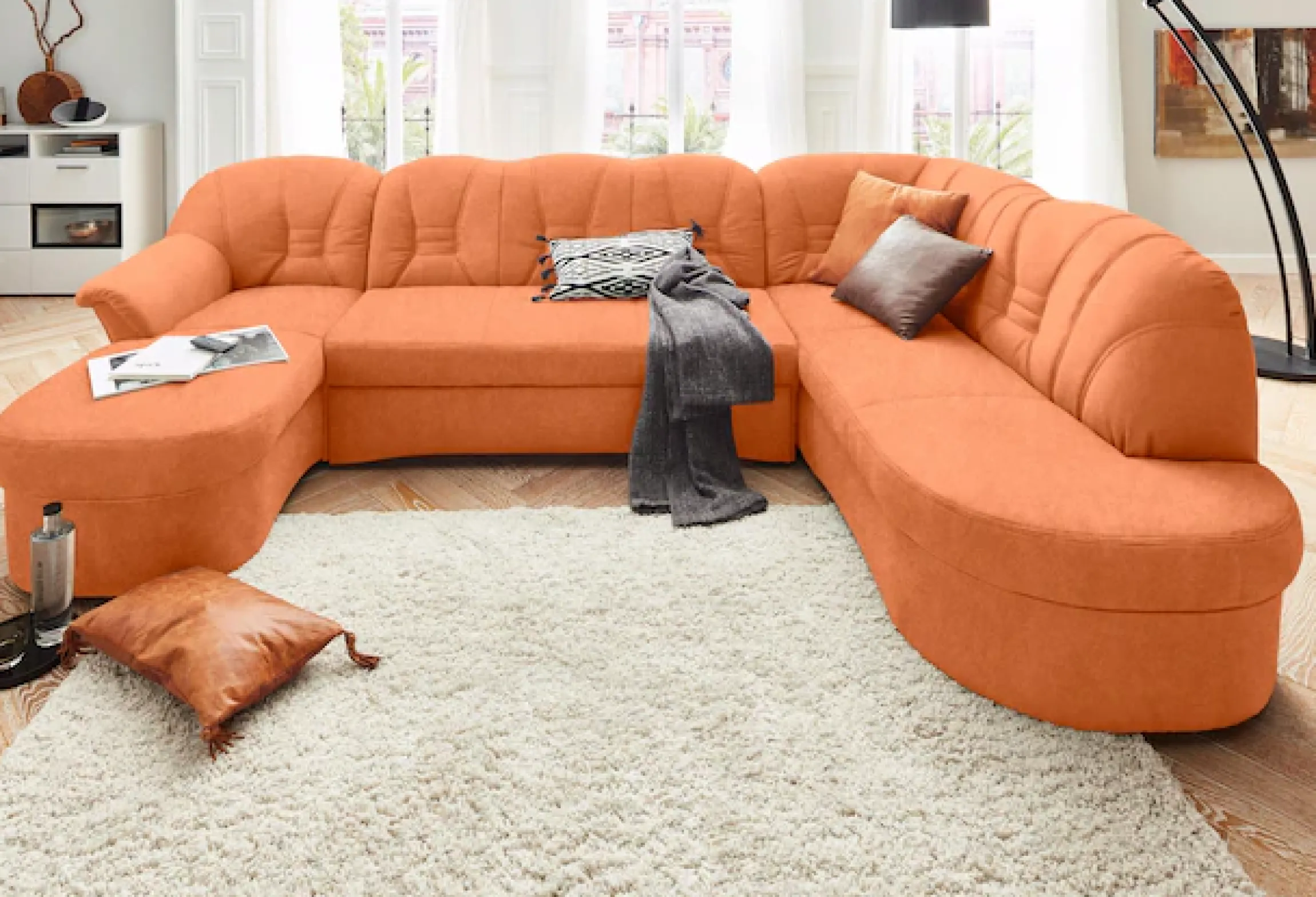 DOMO collection Wohnlandschaft »ELVA 293x180x84 cm, elegante Rückensteppung, U-Form« whlw. mit Bettfunktion und Federkern