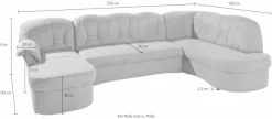 DOMO collection Wohnlandschaft »ELVA 293x180x84 cm, elegante Rückensteppung, U-Form« whlw. mit Bettfunktion und Federkern