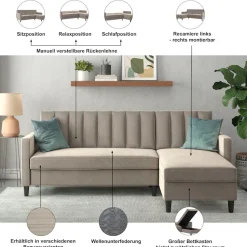 Dorel Home Ecksofa »Celine, L-Form,« mit Bett-Funktion und Stauraum. Recamiere beidseitig montierbar