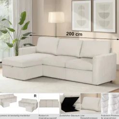 Dorel Home Ecksofa »NORDHUS, L-Form, 200 cm, Recamiere rechts/links montierbar« mit Stauraum, feiner Webstoff-Bezug