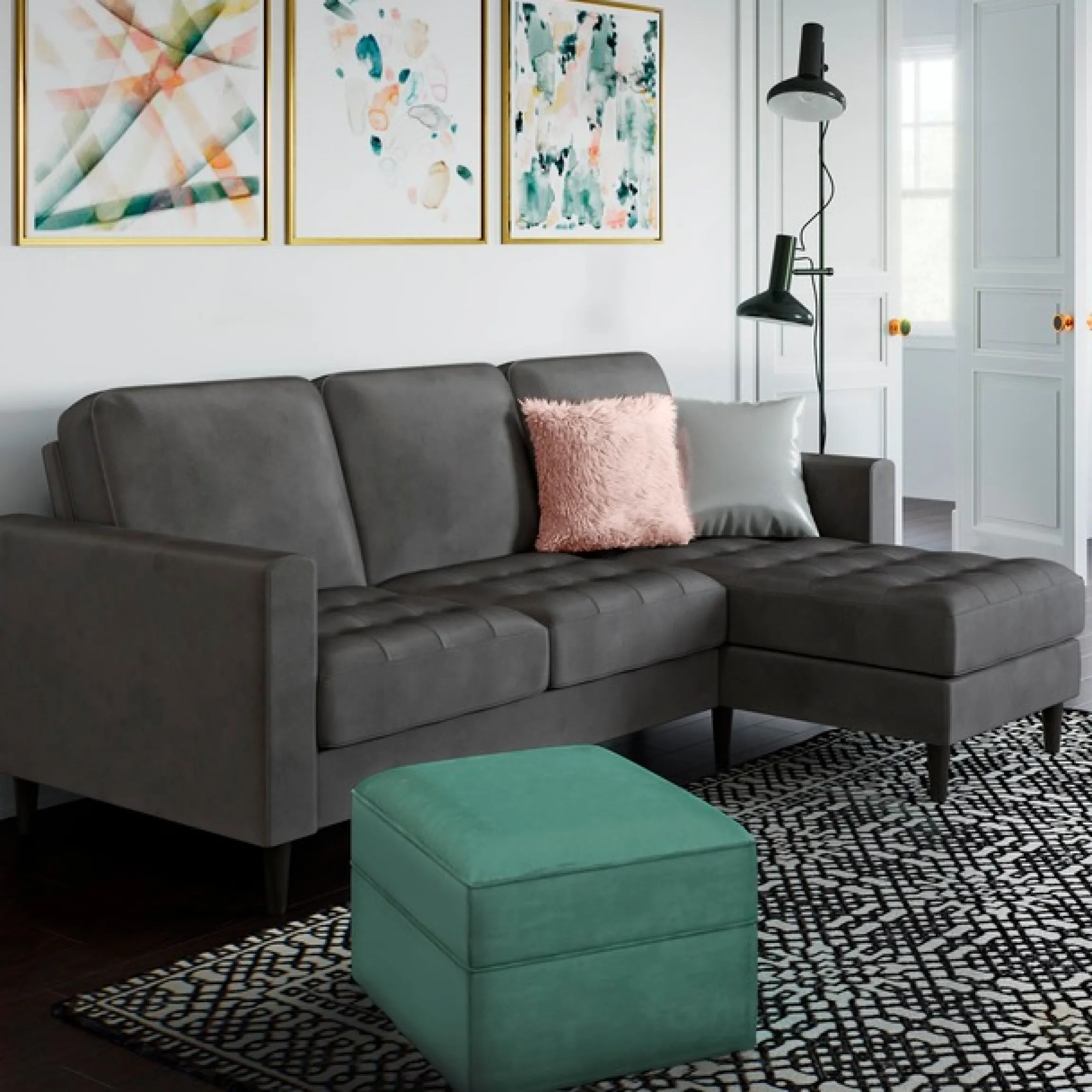 Dorel Home Ecksofa »Strummer, L-Form,« in Veloursstoff, Ottomane beidseitig montierbar, Sitzhöhe 46 cm