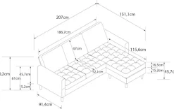 Dorel Home Ecksofa »Strummer, L-Form,« in Veloursstoff, Ottomane beidseitig montierbar, Sitzhöhe 46 cm