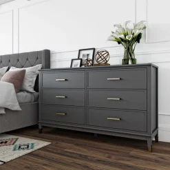 Dorel Home Kommode »Westerleigh« mit 6 Schubladen, MDF, Beine aus Massivholz, Höhe 85 cm, Breite 145 cm