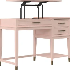 Dorel Home Schreibtisch »Westerleigh« 1 Stk. tlg. höhenverstellbar, mit 2 Schublade, Beine Massivholz, Griffe aus Metall