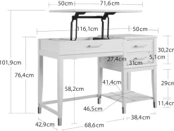 Dorel Home Schreibtisch »Westerleigh« 1 Stk. tlg. höhenverstellbar, mit 2 Schublade, Beine Massivholz, Griffe aus Metall