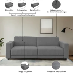 Dorel Home 3-Sitzer »Allie II Schlafsofa 225 cm« Bett-Funktion (108/190cm), Rückenlehne 2-teilig, mit Steppung