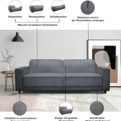 Dorel Home 3-Sitzer »ALLIE Schlafsofa 225 cm« Bett-Funktion (108/190cm), trendiger Cord o. pflegeleichter Velours