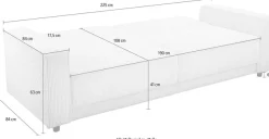 Dorel Home 3-Sitzer »ALLIE Schlafsofa 225 cm« Bett-Funktion (108/190cm), trendiger Cord o. pflegeleichter Velours