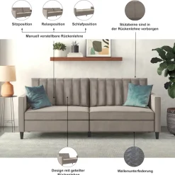 Dorel Home 3-Sitzer »Celine« Rückenlehne 2-teilig und 3-fach verstellbar, Sitzhöhe 43 cm