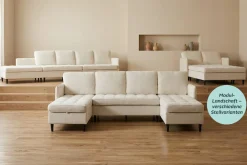 Dorel Home Wohnlandschaft »LINDHUS, Chenille, Modulsofa, verschiedene Stellvarianten« Breite als U-Form (254cm) mit Verbindern fixierbar, Recamiere,Stauraum