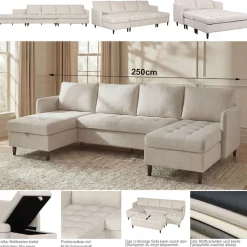Dorel Home Wohnlandschaft »LINDHUS, Chenille, Modulsofa, verschiedene Stellvarianten« Breite als U-Form (254cm) mit Verbindern fixierbar, Recamiere,Stauraum