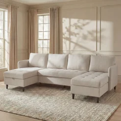 Dorel Home Wohnlandschaft »LINDHUS, Chenille, Modulsofa, verschiedene Stellvarianten« Breite als U-Form (254cm) mit Verbindern fixierbar, Recamiere,Stauraum
