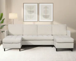 Dorel Home Wohnlandschaft »LINDHUS, Chenille, Modulsofa, verschiedene Stellvarianten« Breite als U-Form (254cm) mit Verbindern fixierbar, Recamiere,Stauraum