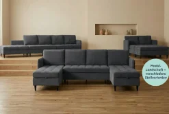 Dorel Home Wohnlandschaft »LINDHUS, Cord, Modulsofa, verschiedene Stellvarianten« Breite als U-Form (254cm) mit Verbindern fixierbar, Recamiere,Stauraum