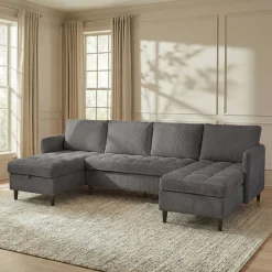 Dorel Home Wohnlandschaft »LINDHUS, Cord, Modulsofa, verschiedene Stellvarianten« Breite als U-Form (254cm) mit Verbindern fixierbar, Recamiere,Stauraum