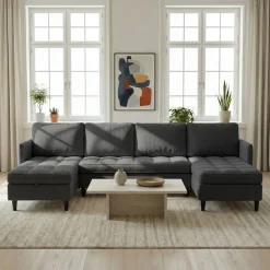 Dorel Home Wohnlandschaft »LINDHUS, Cord, Modulsofa, verschiedene Stellvarianten« Breite als U-Form (254cm) mit Verbindern fixierbar, Recamiere,Stauraum