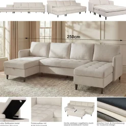 Dorel Home Wohnlandschaft »LINDHUS, Cord, Modulsofa, verschiedene Stellvarianten« Breite als U-Form (254cm) mit Verbindern fixierbar, Recamiere,Stauraum