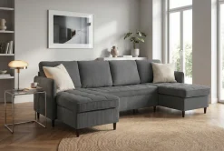 Dorel Home Wohnlandschaft »LINDHUS, Cord, Modulsofa, verschiedene Stellvarianten« Breite als U-Form (254cm) mit Verbindern fixierbar, Recamiere,Stauraum