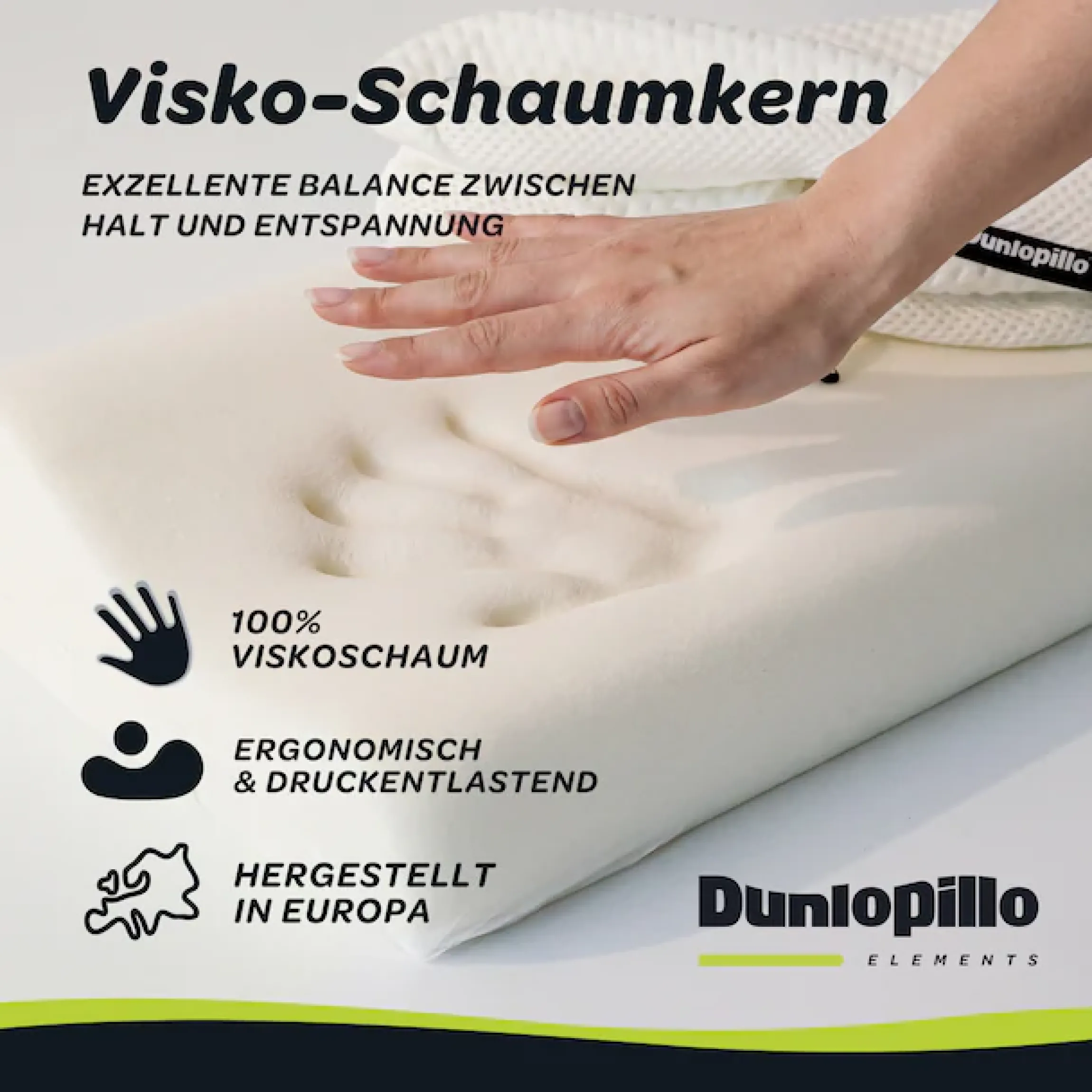 Dunlopillo Nackenstützkissen »Home, Nackenstützkissen aus Viskoschaum 30x50 cm« Füllung: 100% Polyurethan 1 Stk. tlg. entlastet die Wirbelsäule, allergikergeeignet (Hausstauballergiker)