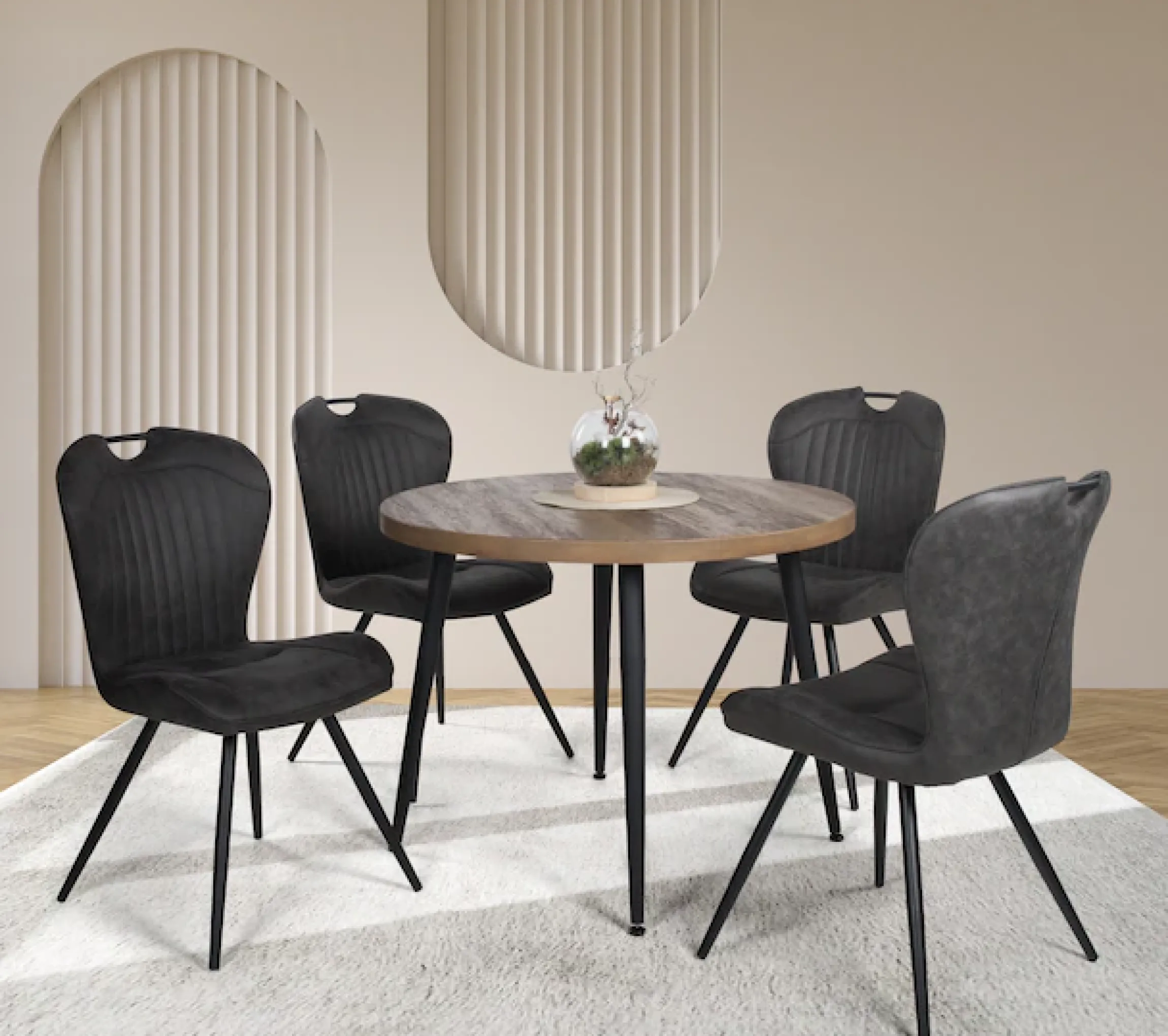 Duo Collection Essgruppe »Esszimmergruppe Marla & Zoe« Set, 5-tlg., 5 Stk. tlg. Ø 100 cm, massives Metallgestell, bis 100 kg belastbar